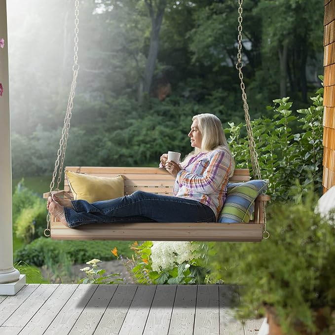 VINGLI Upgraded Patio Wooden Porch Swing - Image 6