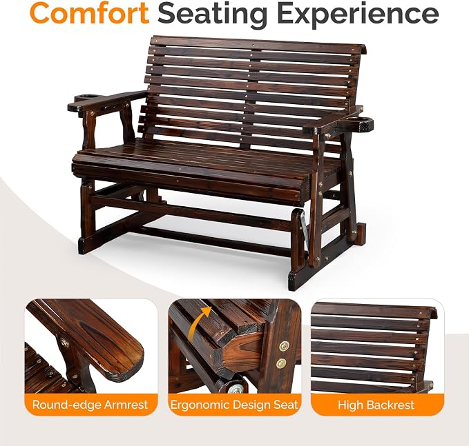 VINGLI Outdoor Glider Wood Patio Chair - Image 5