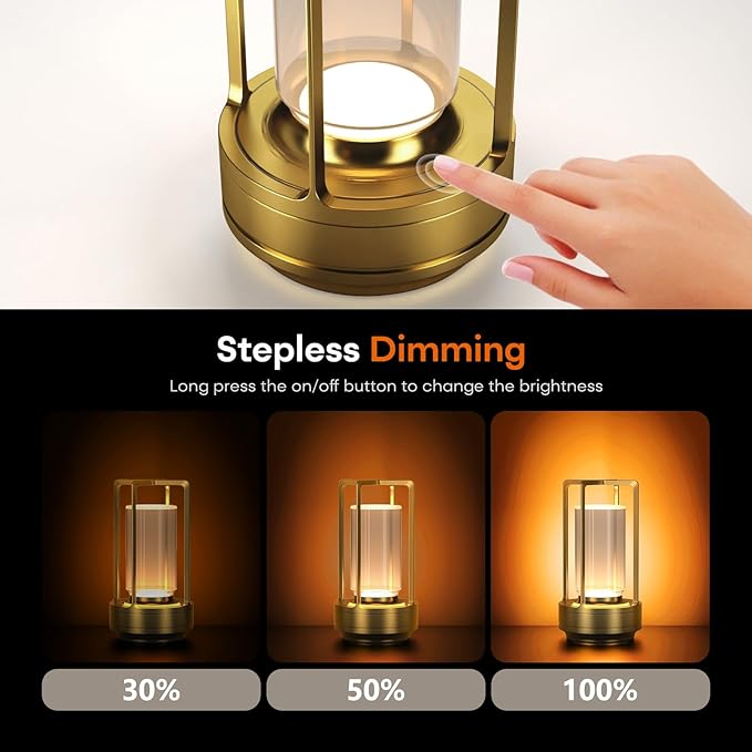 Portable Metal Table Lamp for Indoor/Outdoor, Rechargeable Cordless LED Lamp - Image 4
