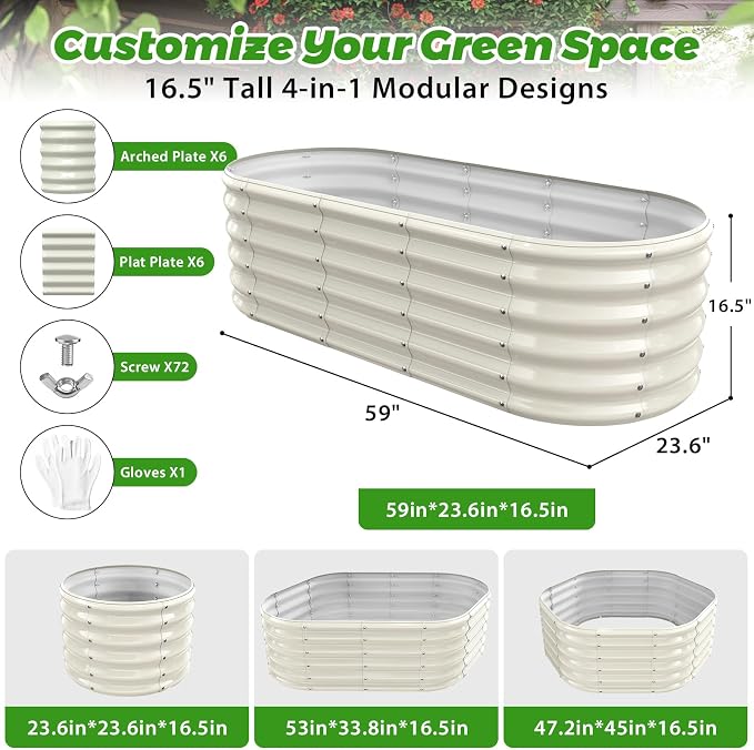 17" Tall Outdoor Garden Raised Garden Bed Kits, 5ft X 2ft Oval, 0.8MM Thick - Image 4