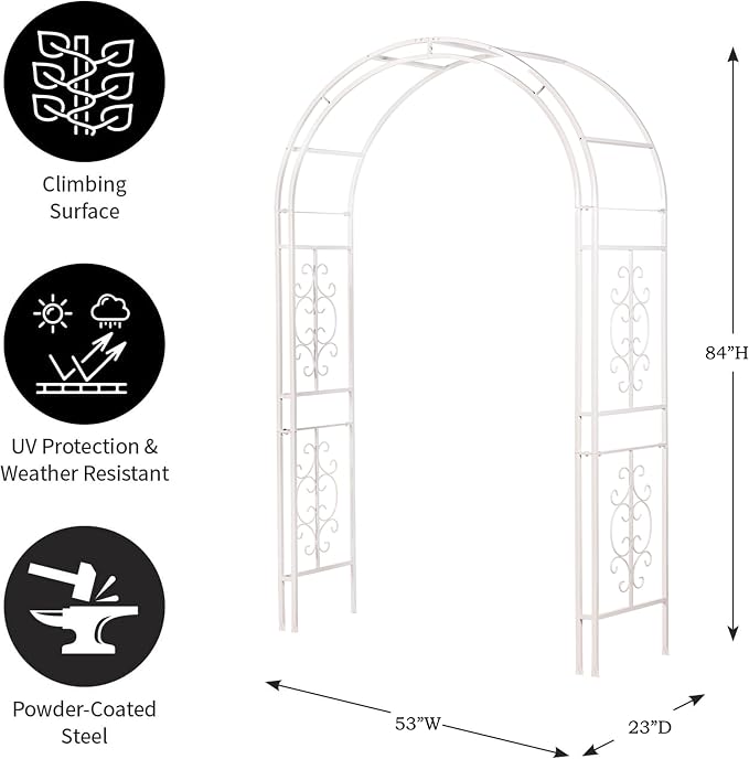 Plow & Hearth Arch Metal Outdoor Garden Arbor Montebello White, 7 Feet Tall - Image 4