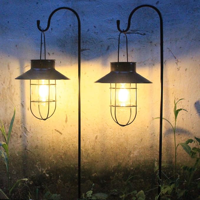 Solar Lantern 2pack Outdoor Hanging Light- Waterproof Vintage Metal Light - Image 4