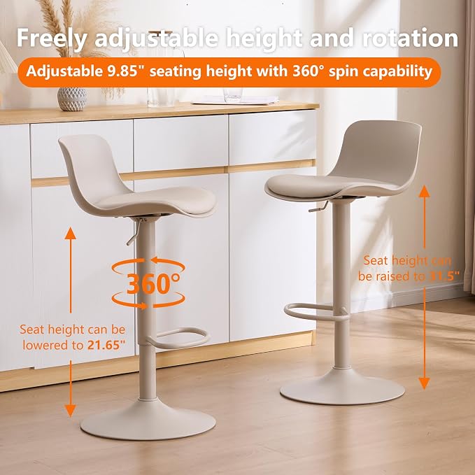 Kidol & Shellder Bar Stools Set of 2 Cream Adjustable Swivel Counter Height - Image 6