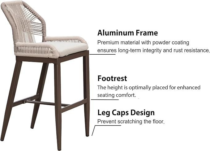 PURPLE LEAF Patio Bar Stool Bar Height Set of 4 Outdoor Rattan Chairs - Image 8