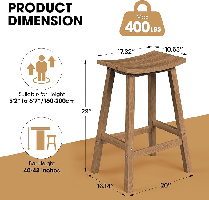 Ciokea 4 Set 29" Outdoor Bar Stools Heavy Duty HDPE Outdoor Stools Weatherproof - Image 2