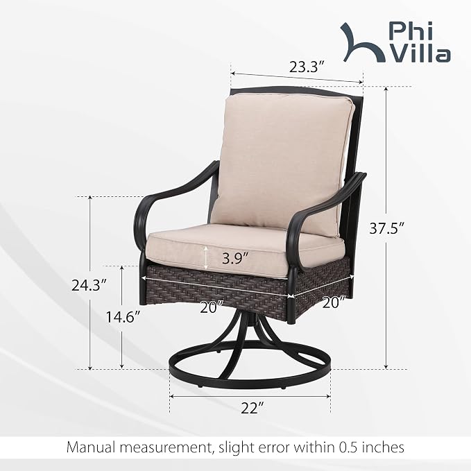 PHI VILLA Patio Swivel Chairs Set of 6, Heavy Duty Outdoor Metal Wicker Dining - Image 6