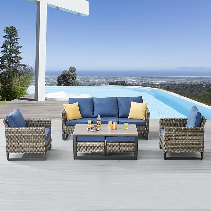 Belord 6 Piece Outdoor Furniture Patio Wicker Sofa Set, Oversize Outdoor Dining - Image 2