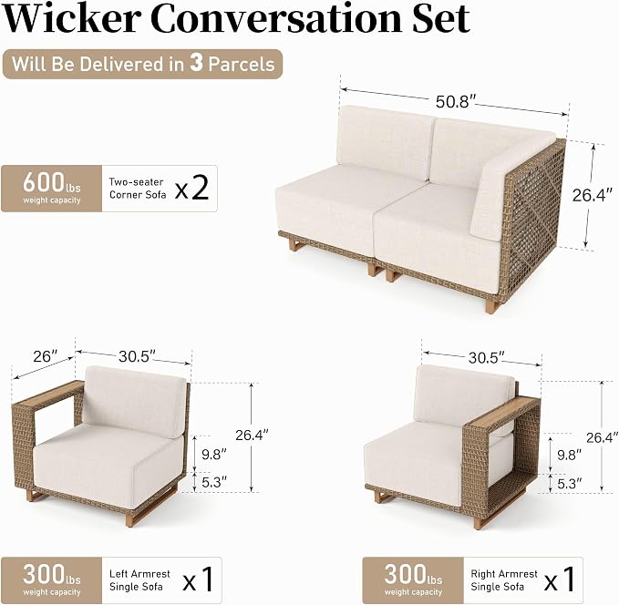 6 Pieces Patio Furniture Set, Outdoor Rattan Wicker Sectional Sofa - Image 8