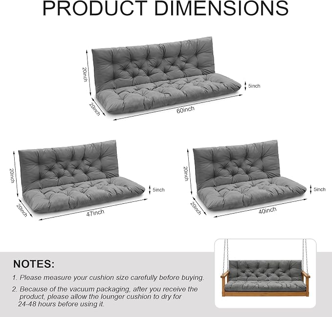 Porch Swing Cushions, Outdoor 3 Seats Swing Cushion Replacement Pad - Image 2