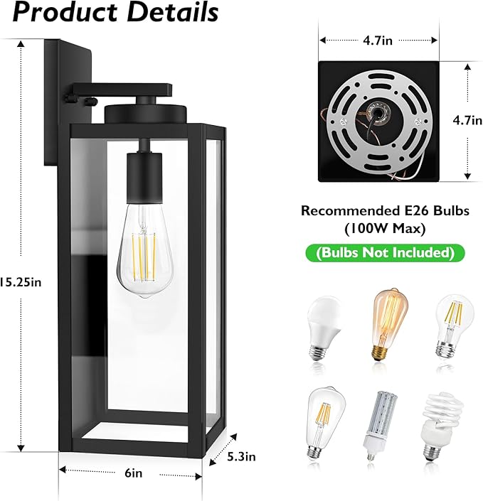 BesLowe 15.25” Large Size Outdoor Wall Light Fixture, Exterior Lighting Fixture - Image 6