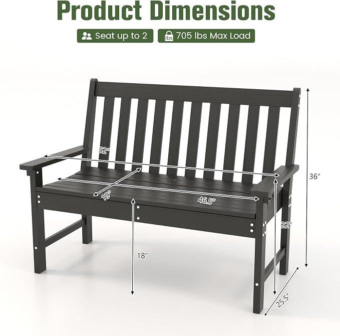 Tangkula HDPE Outdoor Garden Bench - Image 2
