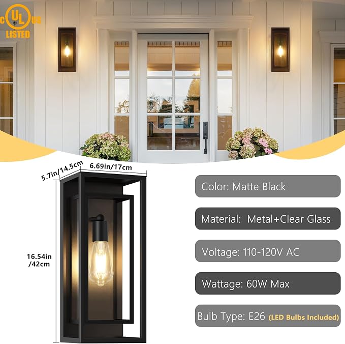 16.5'' Large Outdoor Wall Lights, 1 Pack Matte Black Exterior Waterproof - Image 2