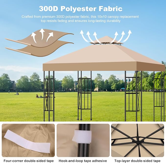 10x10 Canopy Replacement Top Cover Canopy Top Replacement, Double Tier Sunshade - Image 5
