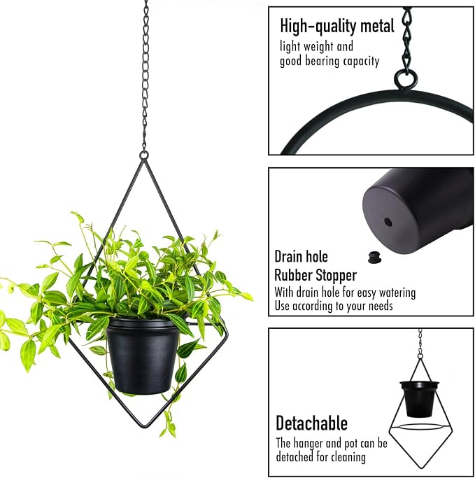 Metal Hanging Planters, Modern Plant Hanger - Image 3