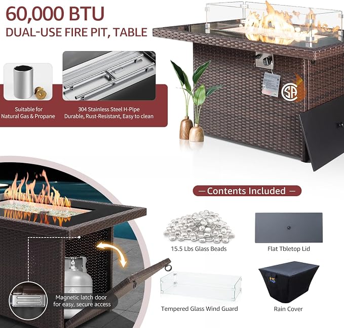 NICESOUL 13 Piece Patio Furniture w/Fireplace, Elegant Outdoor Seating w/Firepit - Image 4