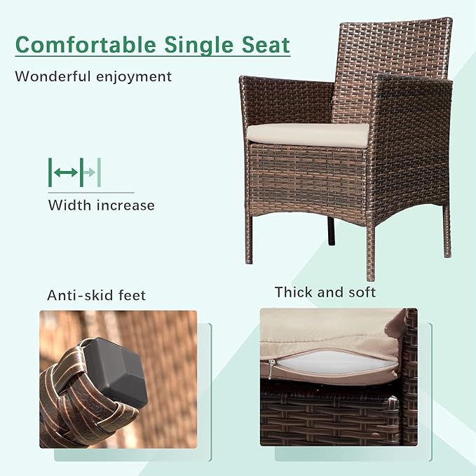 Greesum Patio Furniture 4 Pieces Conversation Sets Outdoor Wicker Rattan Chairs - Image 5