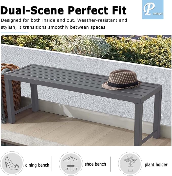Outdoor Metal Backless Bench, All Wheather Outdoor Bench - Image 6
