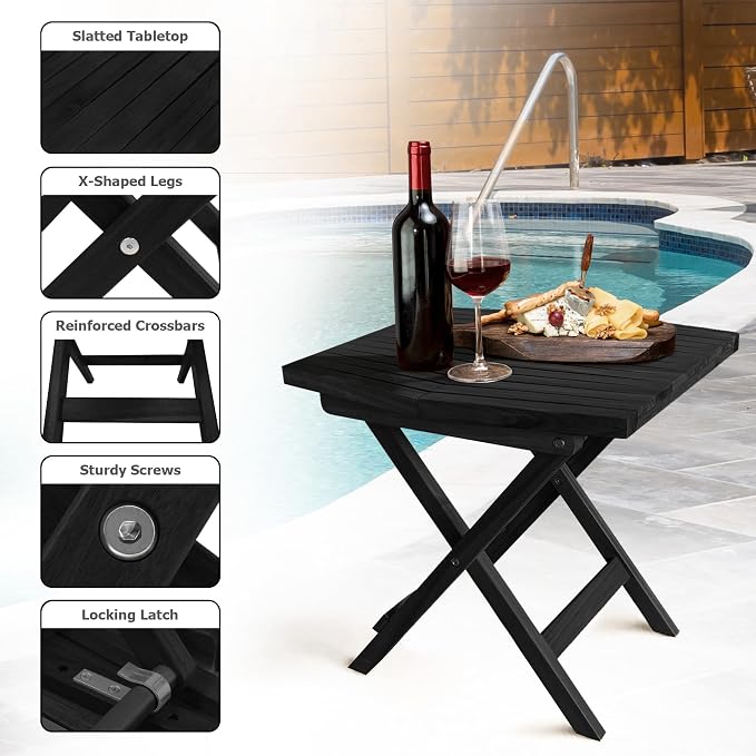 Melino Wooden Folding Outdoor Side Table, FSC Certified Acacia Weatherproof - Image 4