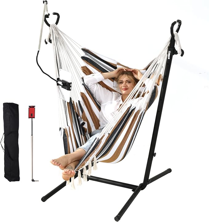 ZEYU Hammock Chair with Stand Double Hammock Chair Bohemian Style with Tassel by ZGZEYU