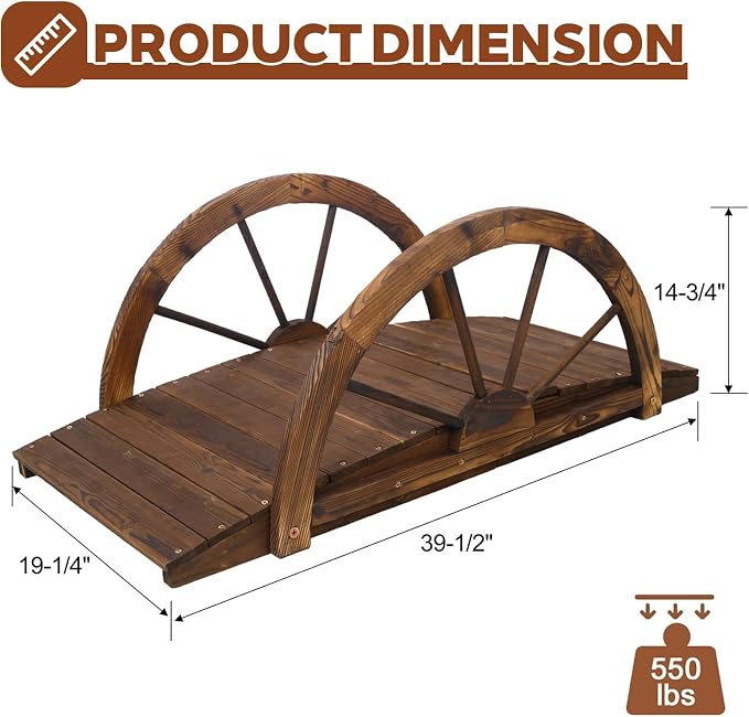 Wooden Garden Bridges for Outdoors 5ft, Garden Bridge for Backyard Yard Patio - Image 2