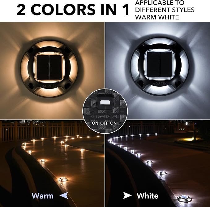 AGPTEK Solar Driveway Lights Outdoor 12 Pack, 2 Color Modes LED Deck Dock - Image 2