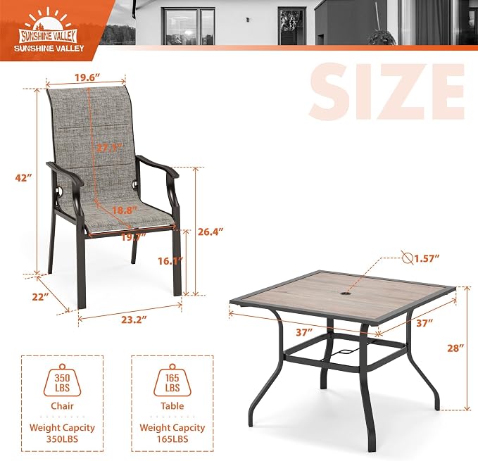 5 Pieces Patio Dining Sets for 4 Person, Outdoor Table and Chairs Set - Image 7