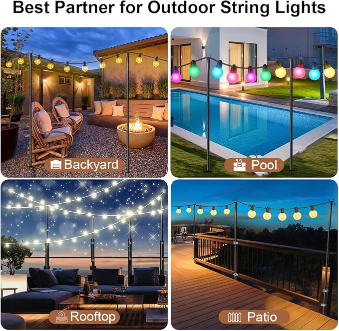 6 Pack String Light Poles for Outside, Heavy-Duty Metal Poles for Outdoor - Image 2