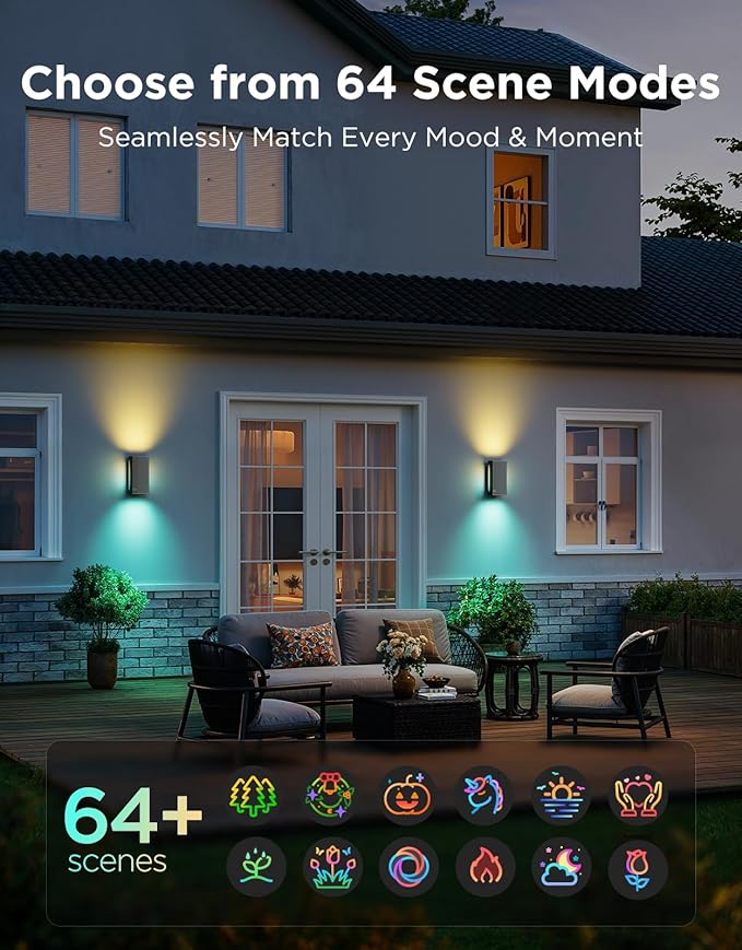 Govee Outdoor UpDown Wall Light, 2 Pack, 1200LM RGBICWW Smart Porch Lights - Image 5