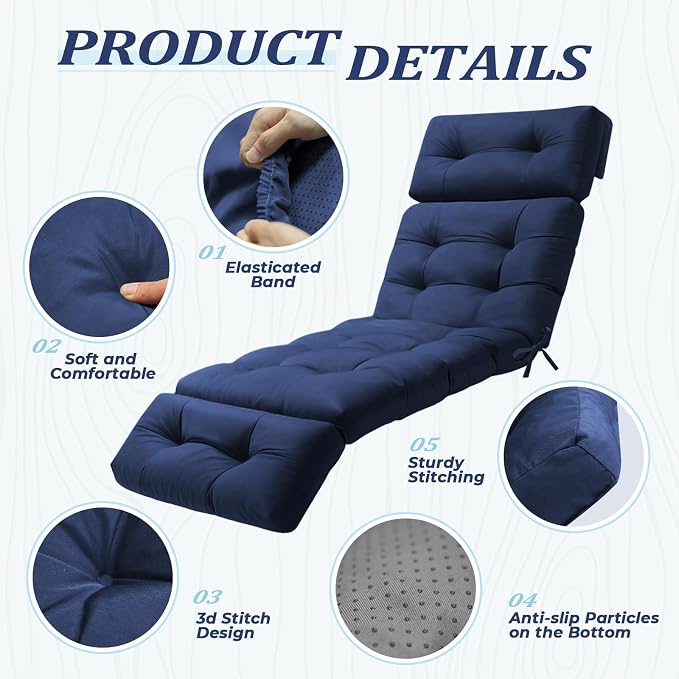 Outdoor Chaise Lounge Cushion Waterproof, 74.4x22x4.7 Inch Oxford Fabric - Image 6