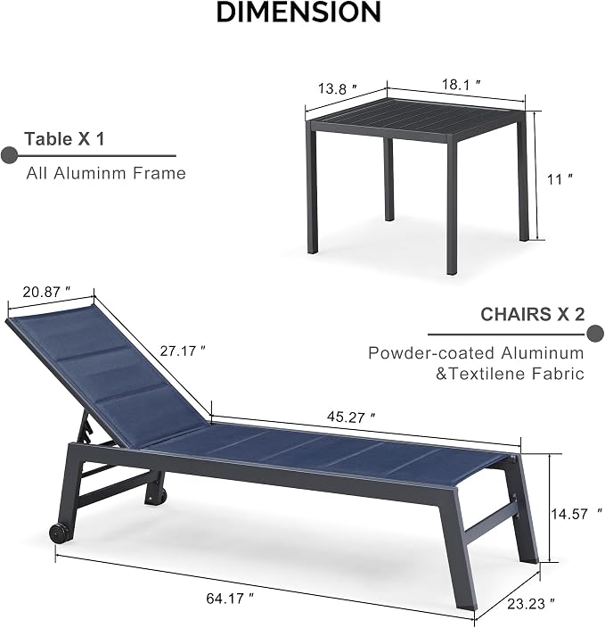 PURPLE LEAF Outdoor Chaise Lounge Set of 2 Aluminum Patio Lounge Chair - Image 2
