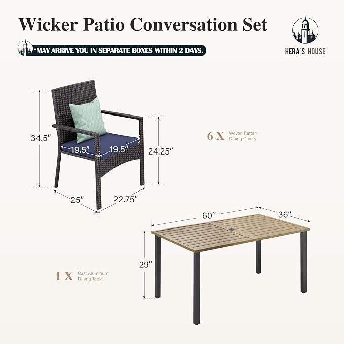 HERA'S HOUSE Patio Table and Chairs Set 7-Piece, Outdoor Dining Furniture Set - Image 7