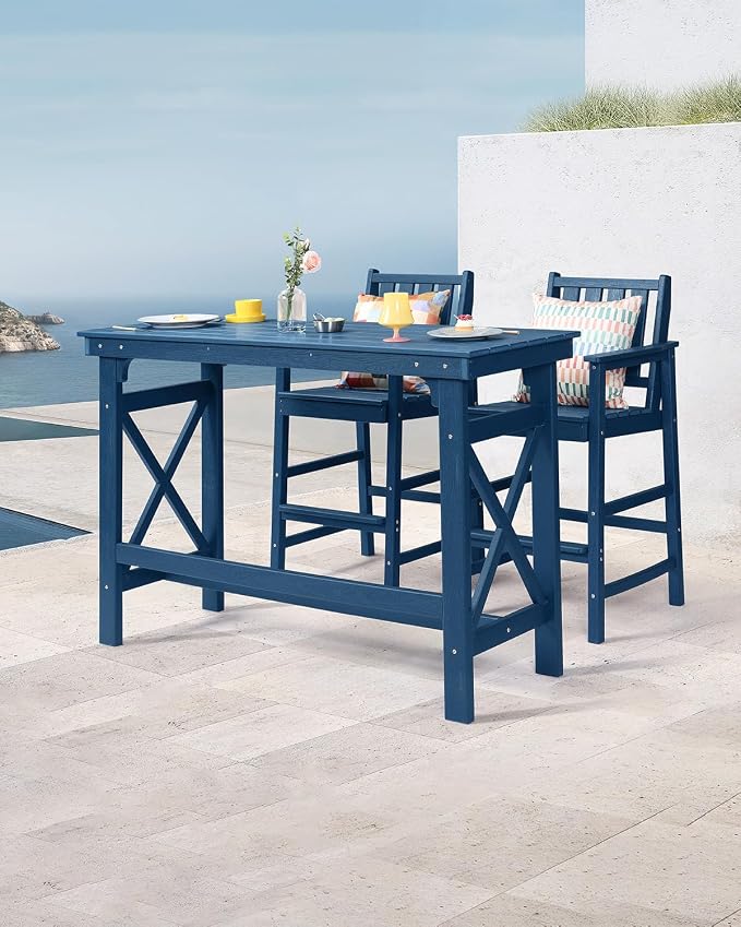 3 Pieces HDPE Outdoor Patio Bar Set, Rectangular Outdoor Bar Height Table and - Image 3