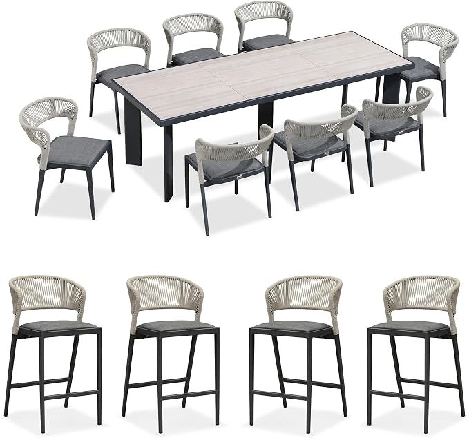 PURPLE LEAF 9 Pieces Outdoor Dining Set Patio Table and Chairs Set Aluminum by PURPLELEAF