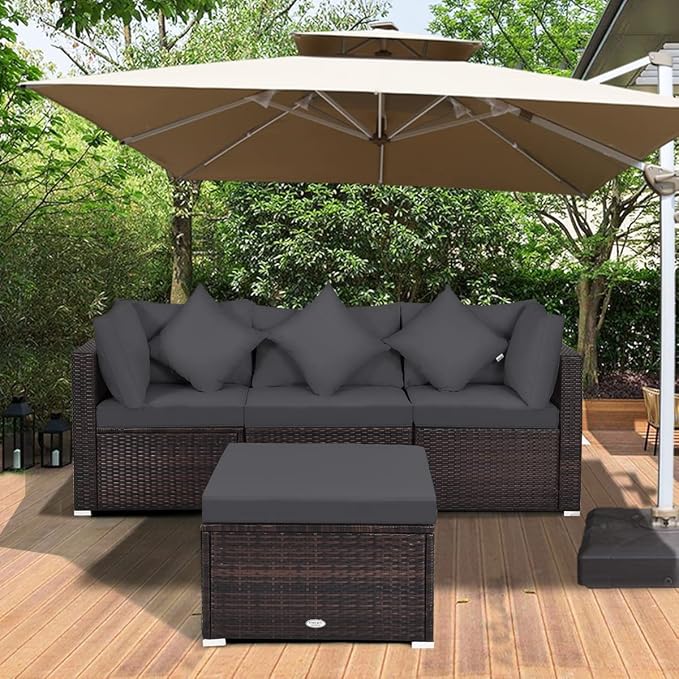 Tangkula 4 Pieces Patio Rattan Sofa Set, Outdoor Wicker Sectional Furniture Set - Image 3