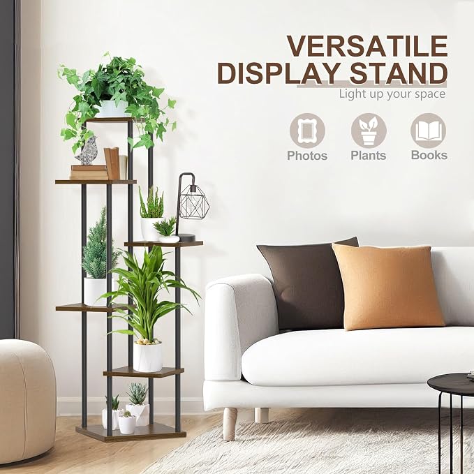 6 Tier Plant Stand Indoor Outdoor, Tall Metal Wood Muti-Level Planter Shelf - Image 6