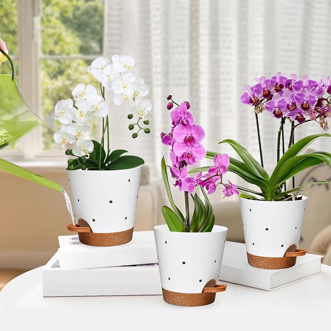 Orchid Pots with Holes, 6 Inch Self Watering Orchid Pot 2 Pack Plastic Plant - Image 6