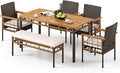 Tangkula 6 Pieces Patio Dining Table Set, Outdoor Rectangular Acacia Wood Table by TANGKULA
