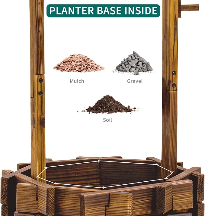 UDPATIO Rustic Solid Fir Wood Wishing Well Planter - Image 4