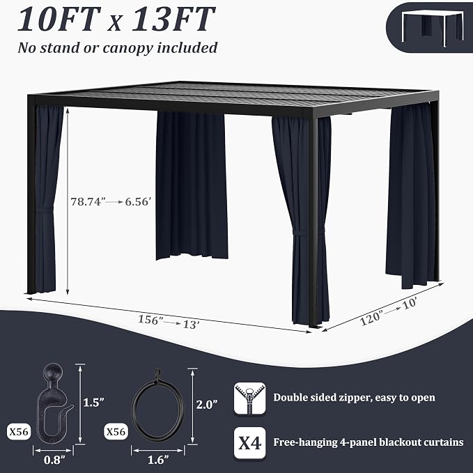 Gazebo Universal Replacement Privacy Curtain, 4-Panels Sidewall Curtains - Image 2