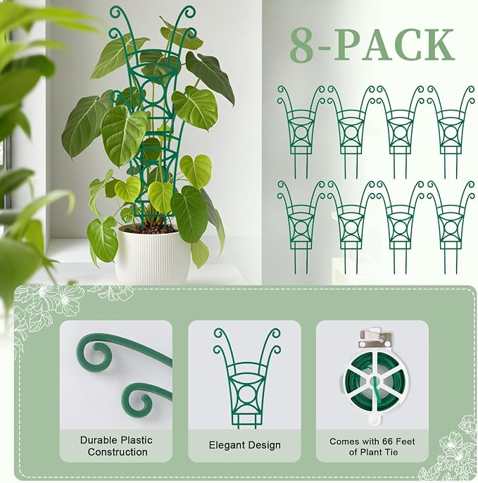 8 Pack Trellis for Potted Plants, Stackable Indoor Plant Trellis for Climbing - Image 4
