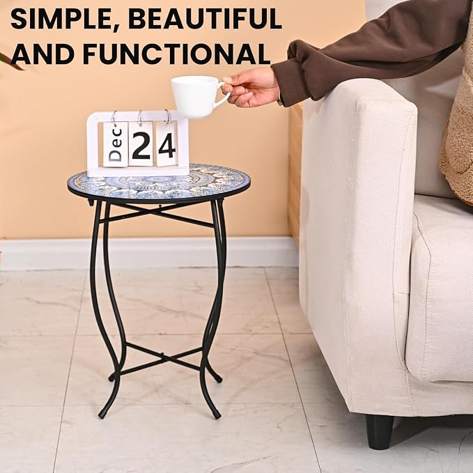 Metal Round Side Table, Weather Resistant Patio Accent Table - Image 3