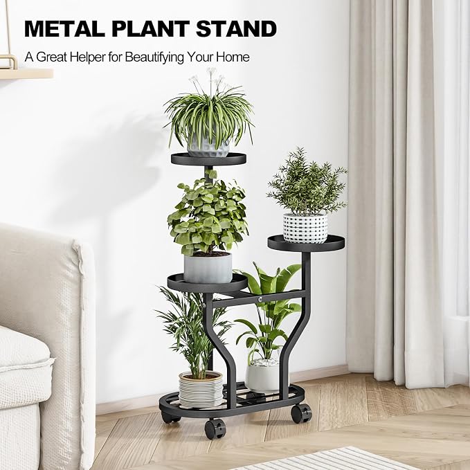 Plant Stand with Wheels 3 Tier Metal Plant Holder Corner Flower Shelf - Image 7
