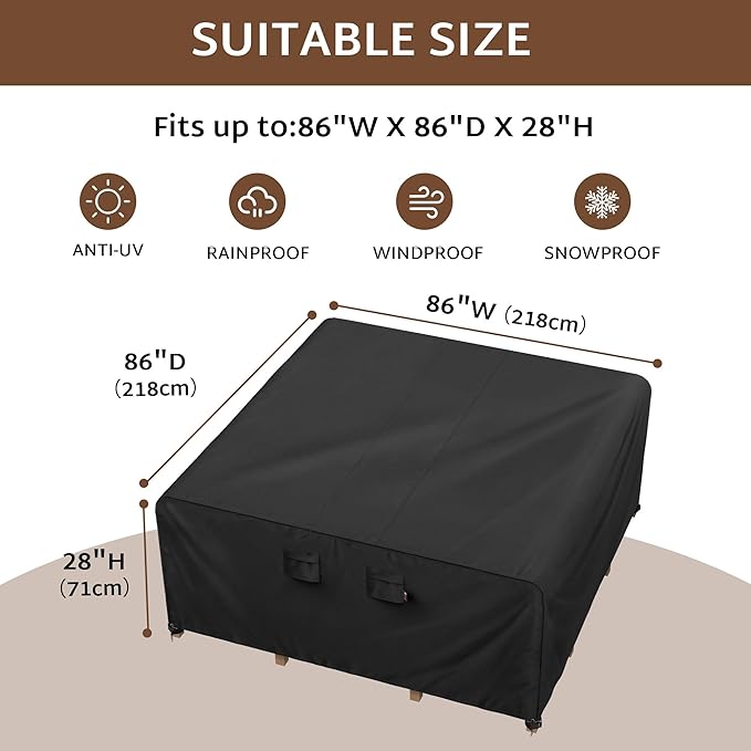 iBirdie Outdoor Patio Furniture Set Covers 86 x 86 inch Waterproof Weatherproof - Image 2