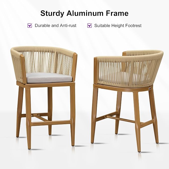 PURPLE LEAF Counter Height Bar Stools Set of 2 Rattan Bar Stools - Image 7