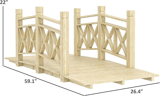 5FT Wooden Garden Bridge with Handrails, Decorative Landscape Footbridge - Image 8