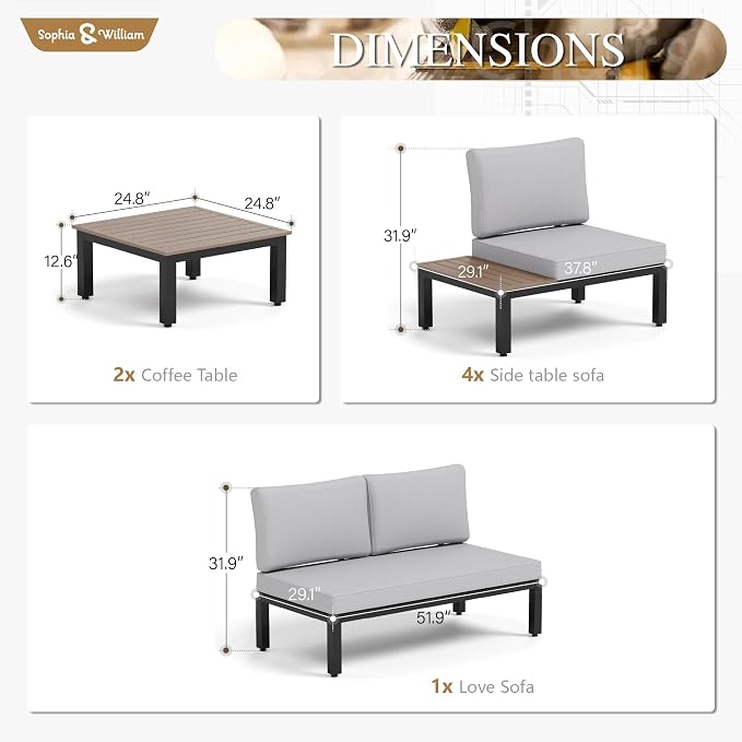 Sophia & William Outdoor Sectional Sofa 7 Piece Metal Outdoor Sectional - Image 6