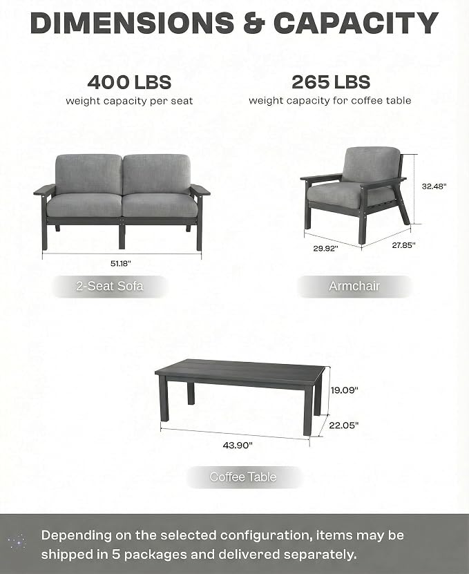 Patio Furniture Set, HDPE Outdoor Sofa Set - Image 2