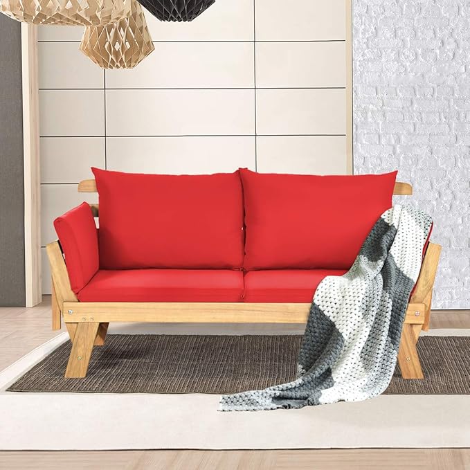 Tangkula Convertible Acacia Wood Patio Couch Sofa Bed - Image 5