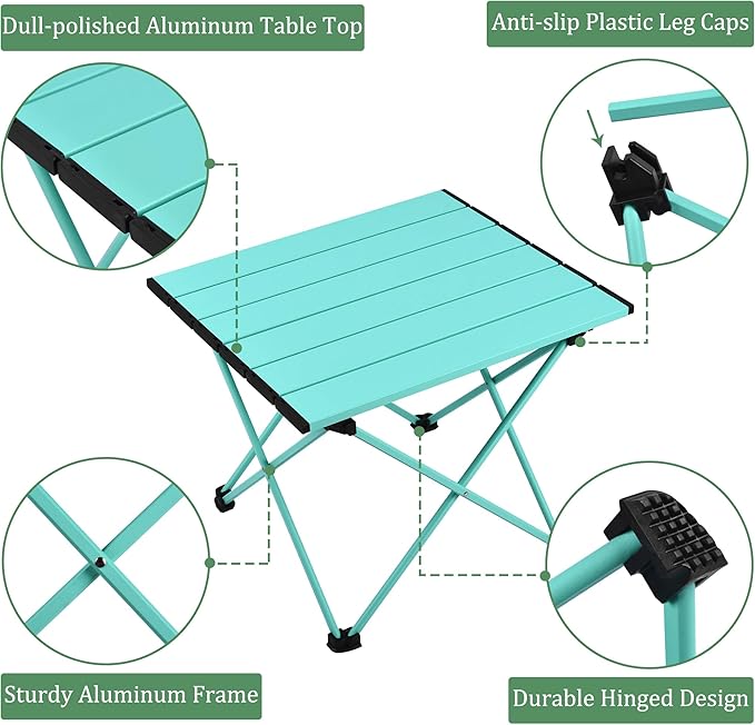 Grope Camping Table with Aluminum Table Top, Folding Beach Table Easy to Carry - Image 2