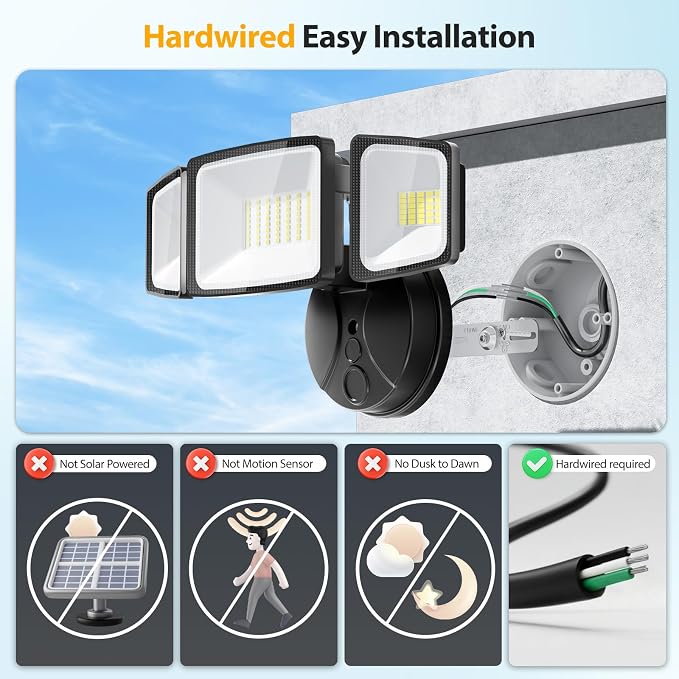 Onforu 75W Flood Lights Outdoor, 7000LM Brightness Security Lights Switch - Image 2